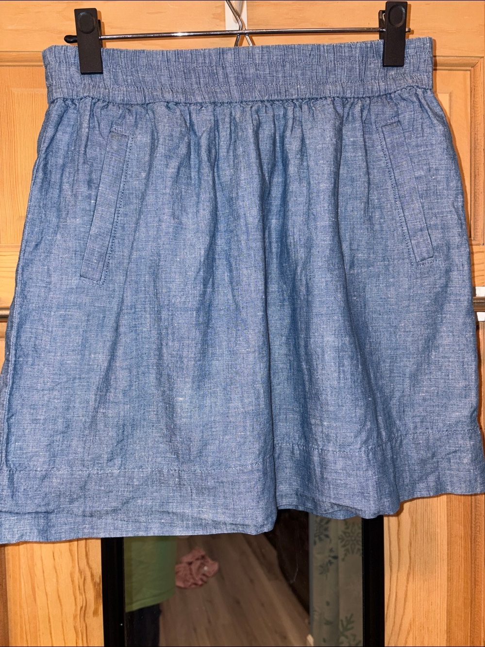 Lightweight CottonLinen Blend  Blue Mini Skirt Pockets Sz XS